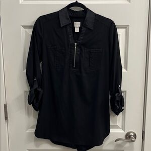 Chico's Black Lightweight Zip-Pullover Shirt Jacket